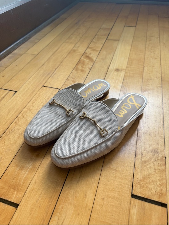 Sam Edelman Shoes - Sam Edelman Beige Textured Slip-On Loafers with Gold Bit